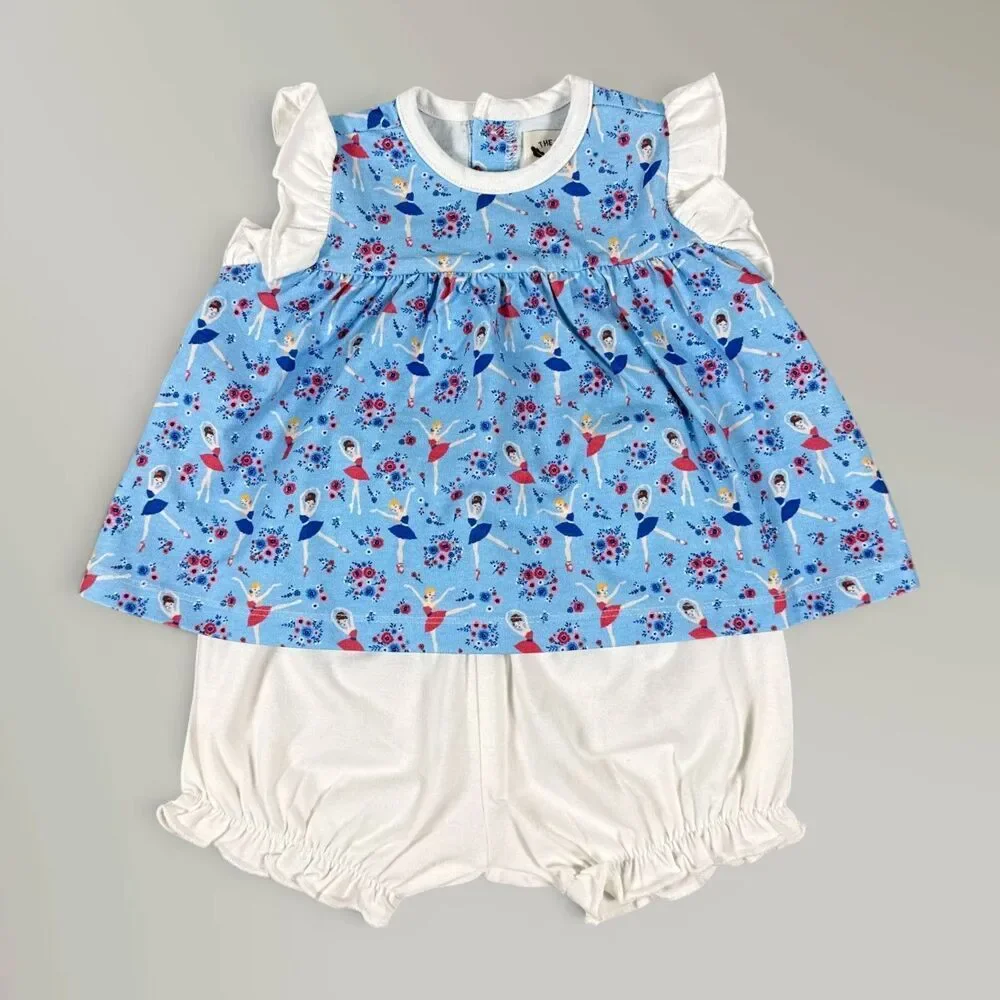 NWT The Oaks Apparel Girl's Dancing Ballerina 2 Piece Bloomer Set Blue Size 9M